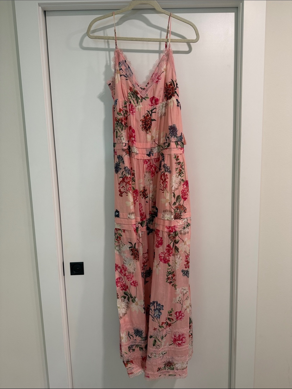 NICHOLAS Pink Lace-Trim Slip Dress